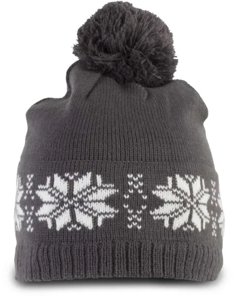  FAIR ISLE KNIT BEANIE - K-UP Dark Grey Marl