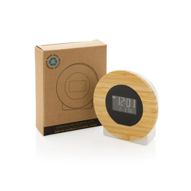  Utah RCS rplastic and FSC® bamboo LCD desk clock - XD Collection Brown 