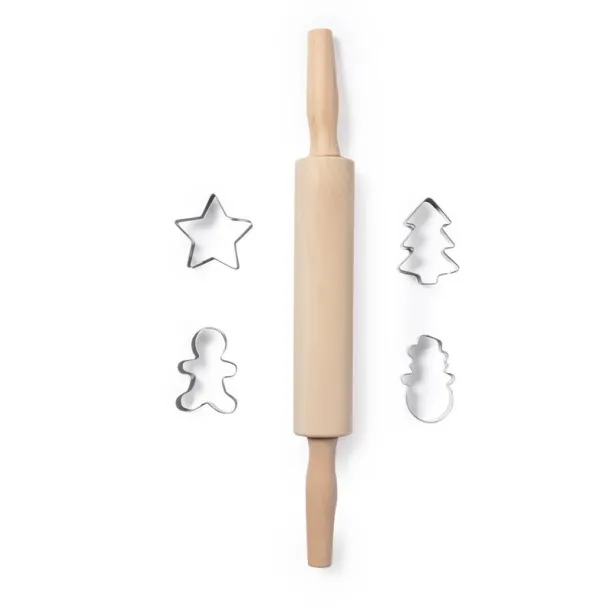  Baking set, 5 pcs, rolling pin, 4 cake moulds neutral