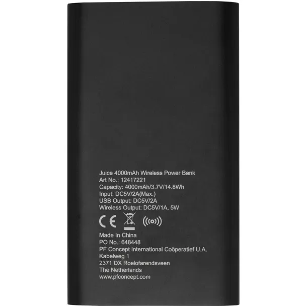 Juice Prijenosna baterija s bežičnim punjenjem, 4 000 mAh Crna