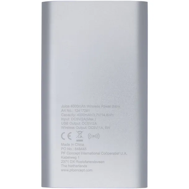 Juice Prijenosna baterija s bežičnim punjenjem, 4 000 mAh Srebrna