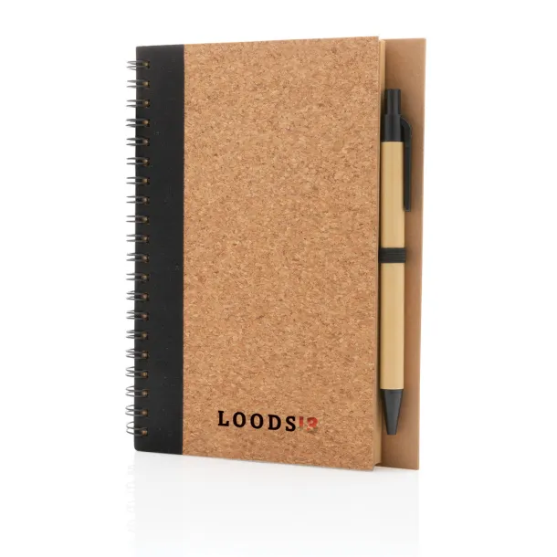  Cork spiral notebook with pen - XD Collection Black 