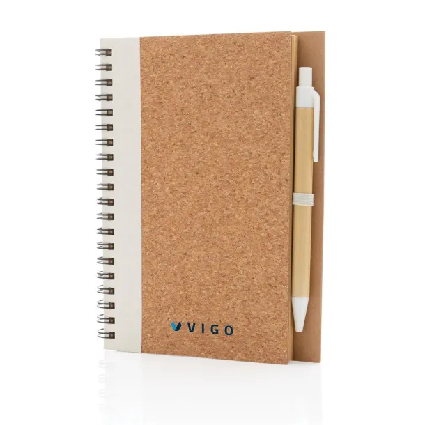  Cork spiral notebook with pen - XD Collection White 