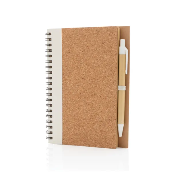  Cork spiral notebook with pen - XD Collection White 