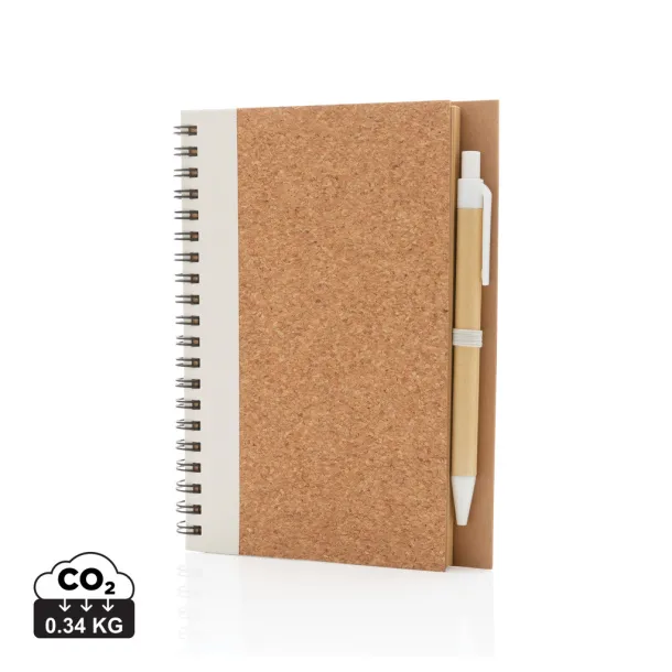  Cork spiral notebook with pen - XD Collection White 