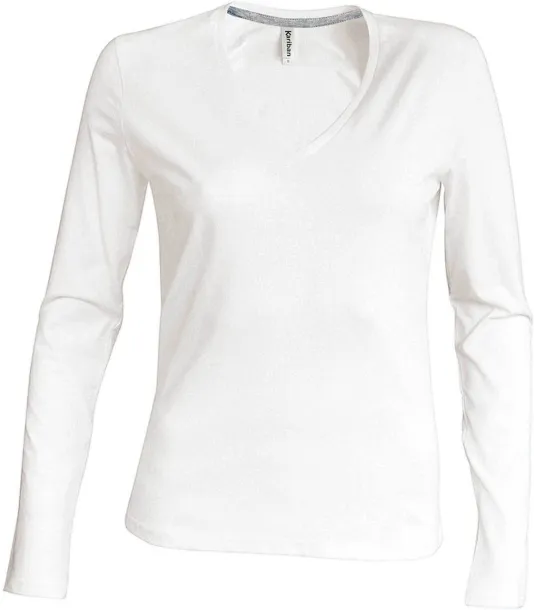  LADIES' LONG-SLEEVED V-NECK T-SHIRT - Kariban White