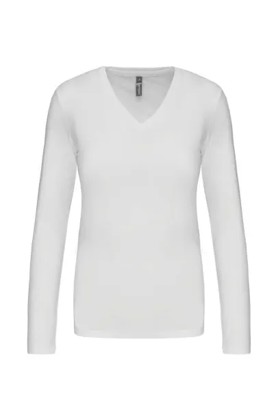  LADIES' LONG-SLEEVED V-NECK T-SHIRT - Kariban White