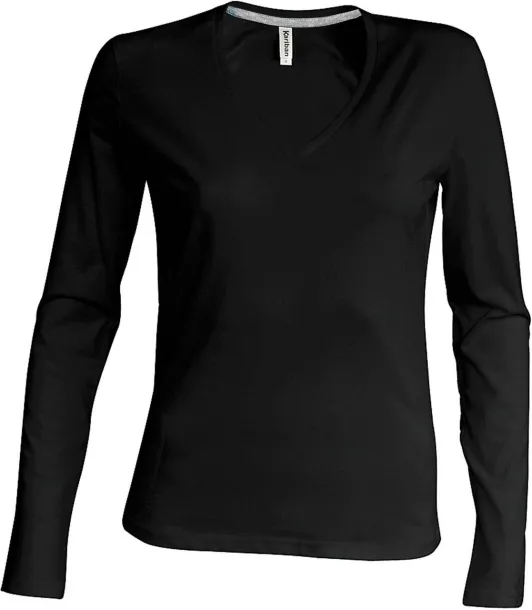  LADIES' LONG-SLEEVED V-NECK T-SHIRT - Kariban Black