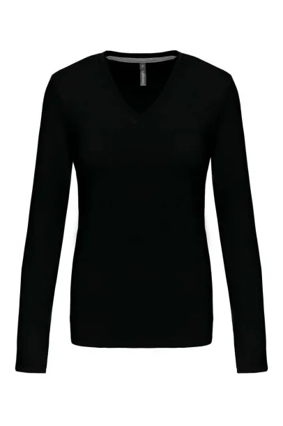  LADIES' LONG-SLEEVED V-NECK T-SHIRT - Kariban Black