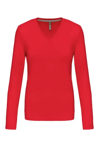  LADIES' LONG-SLEEVED V-NECK T-SHIRT - Kariban Red