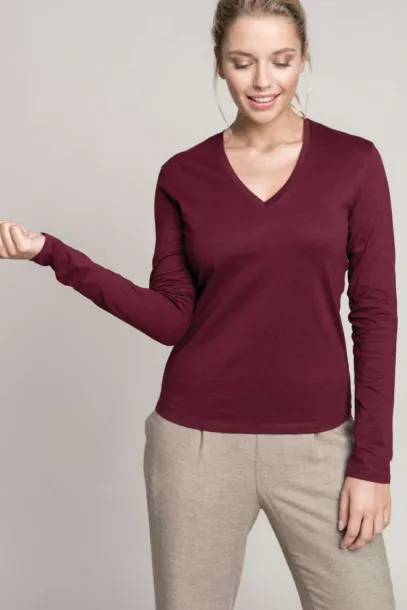  LADIES' LONG-SLEEVED V-NECK T-SHIRT - Kariban Pjesak smeđa