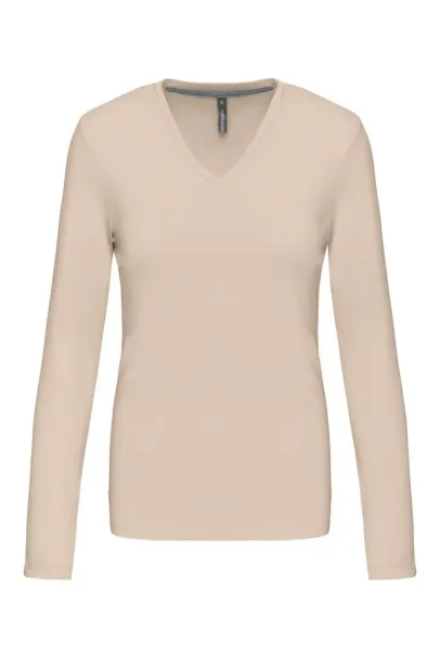  LADIES' LONG-SLEEVED V-NECK T-SHIRT - Kariban Pjesak smeđa