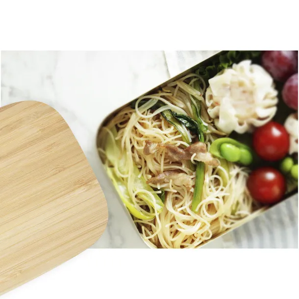 Tite stainless steel lunch box with bamboo lid - Seasons Natural Silver