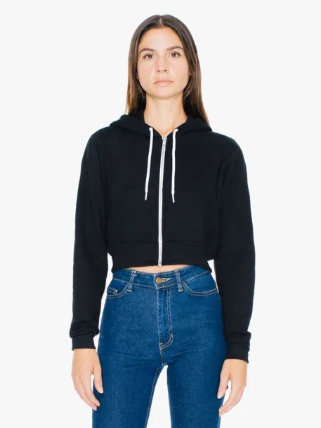  WOMEN'S FLEX FLEECE CROPPED ZIP HOODED SWEATSHIRT - American Apparel Black