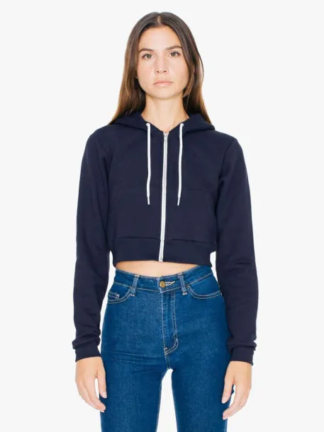  WOMEN'S FLEX FLEECE CROPPED ZIP HOODED SWEATSHIRT - American Apparel Oxford Navy