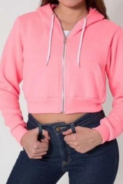  WOMEN'S FLEX FLEECE CROPPED ZIP HOODED SWEATSHIRT - American Apparel Neon Heather Pink