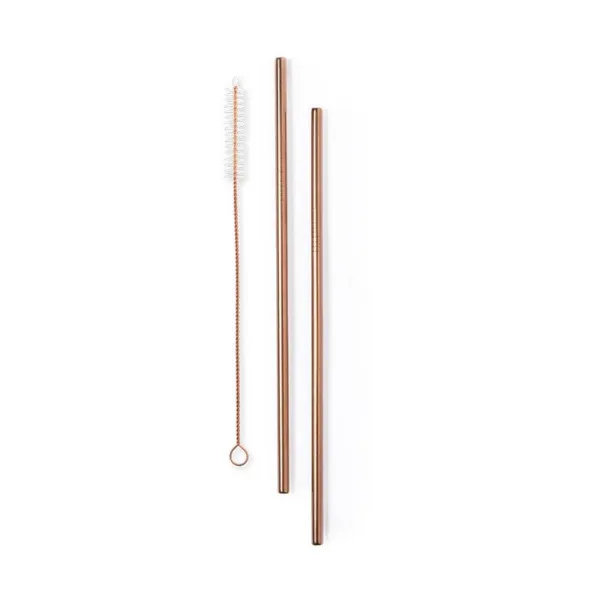  Reusable drinking straw set, 2 pcs with cleaning brush gold