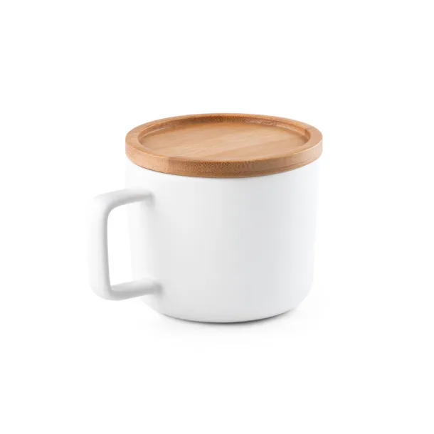 FANGIO 250 ml ceramic mug with lid and bamboo base White