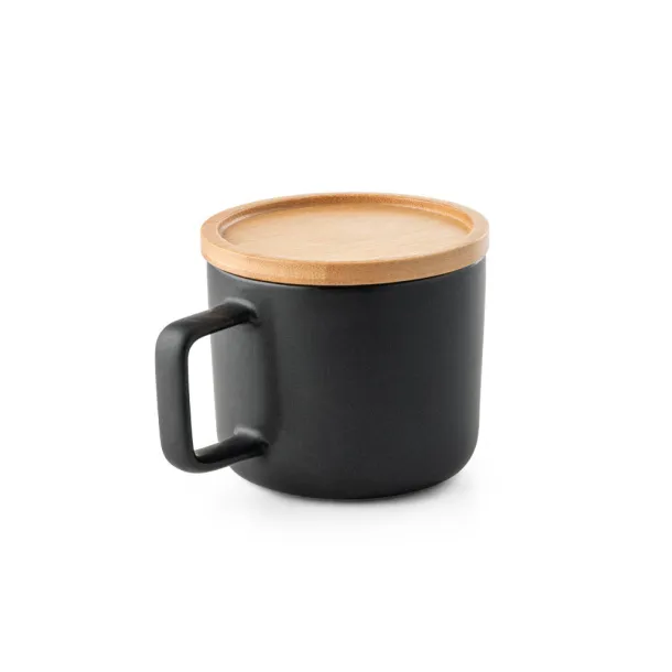 FANGIO 250 ml ceramic mug with lid and bamboo base Black