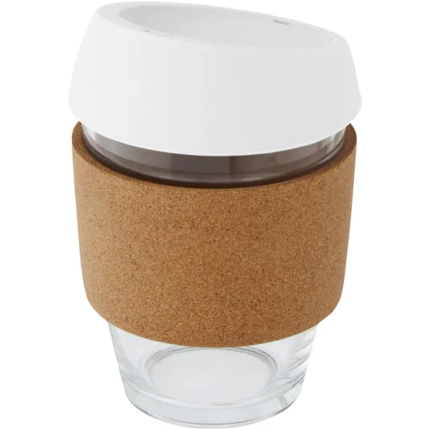 Lidan 360 ml borosilicate glass tumbler with cork grip and silicone lid - Unbranded White