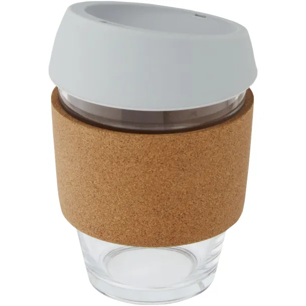 Lidan 360 ml borosilicate glass tumbler with cork grip and silicone lid Grey