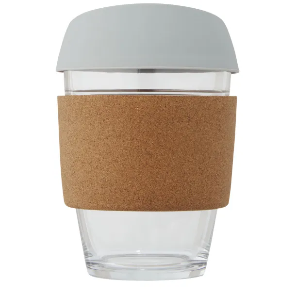 Lidan 360 ml borosilicate glass tumbler with cork grip and silicone lid Grey