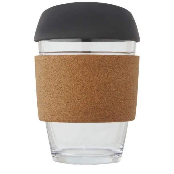 Lidan 360 ml borosilicate glass tumbler with cork grip and silicone lid Solid black