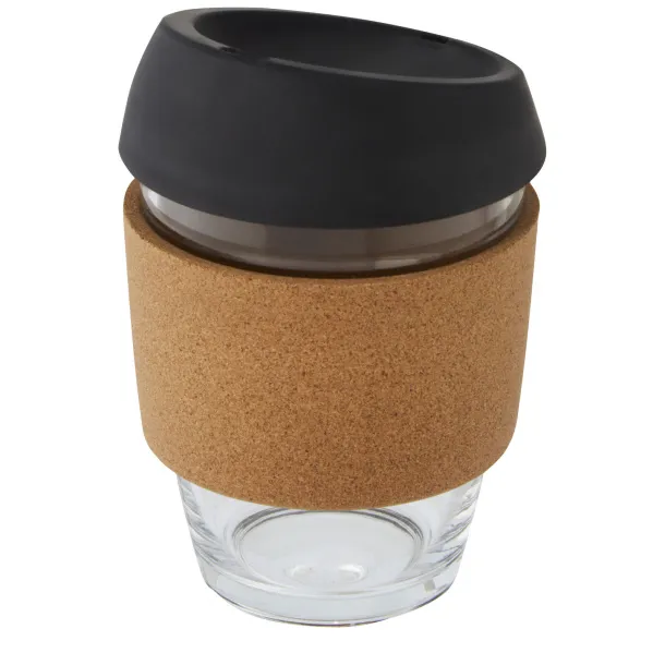 Lidan 360 ml borosilicate glass tumbler with cork grip and silicone lid Solid black