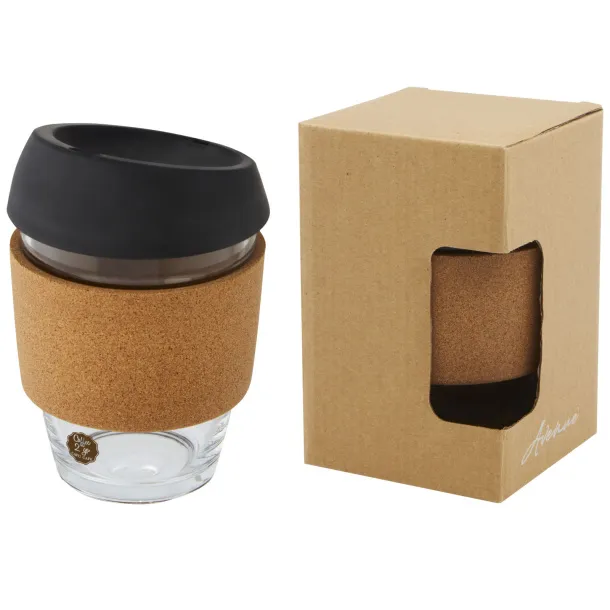 Lidan 360 ml borosilicate glass tumbler with cork grip and silicone lid Crna