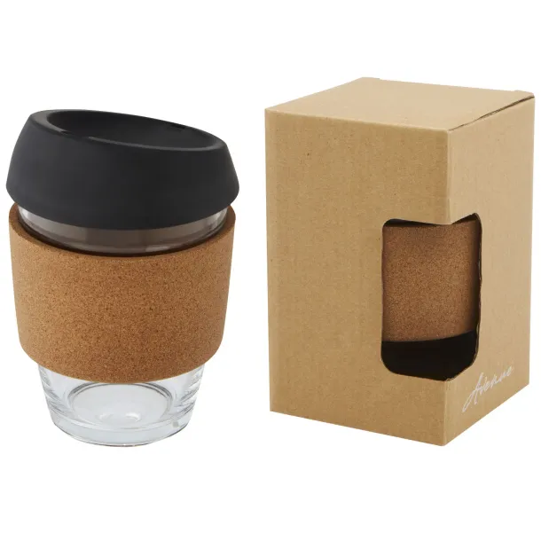 Lidan 360 ml borosilicate glass tumbler with cork grip and silicone lid Solid black