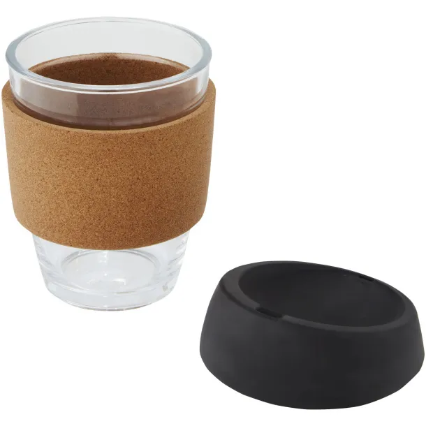 Lidan 360 ml borosilicate glass tumbler with cork grip and silicone lid Solid black