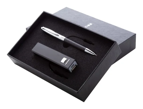 Drospen pen and USB power bank set - Antonio Miro Black Silver