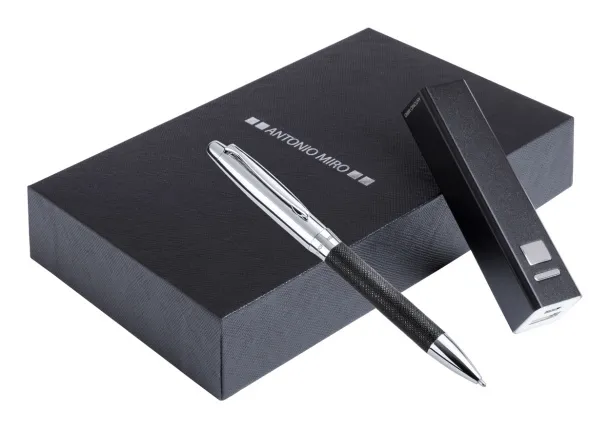 Drospen pen and USB power bank set - Antonio Miro Black Silver
