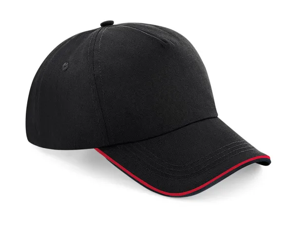  Authentic 5 Panel Cap - Piped Peak - Beechfield Black Classic Red