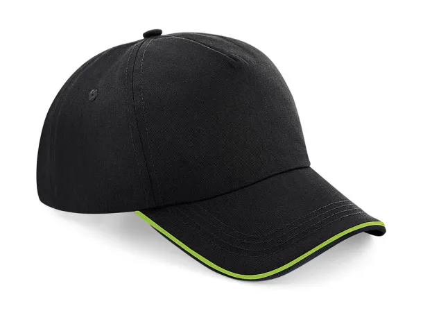  Authentic 5 Panel Cap - Piped Peak - Beechfield Black Lime Green