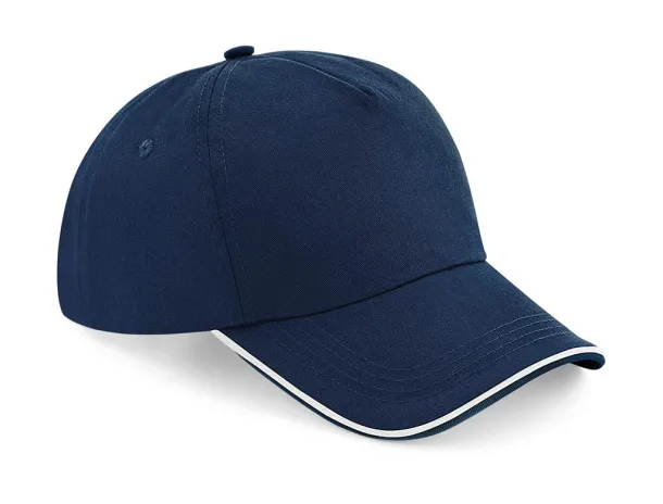  Authentic 5 Panel Cap - Piped Peak - Beechfield French Navy Bijela