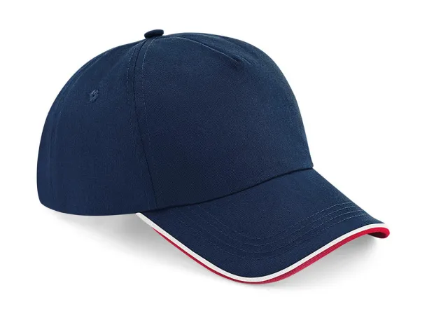  Authentic 5 Panel Cap - Piped Peak - Beechfield French Navy Klasična crvena