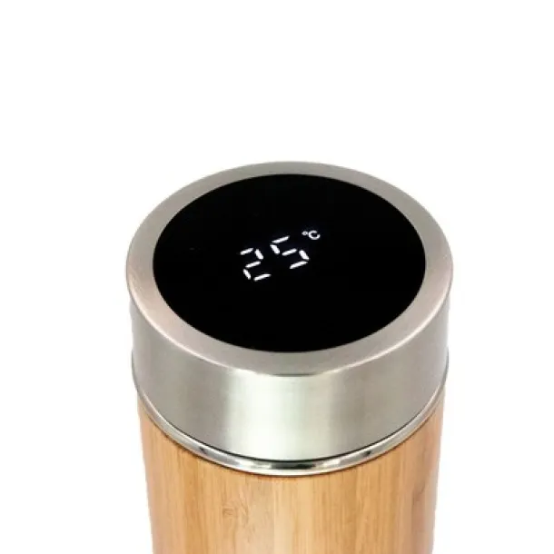  Bamboo vacuum flask 500 ml with sieve stopping dregs and digital beverage temperature display wood