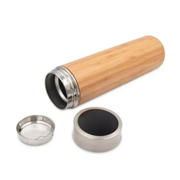  Bamboo vacuum flask 500 ml with sieve stopping dregs and digital beverage temperature display wood