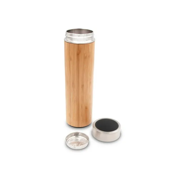  Bamboo vacuum flask 500 ml with sieve stopping dregs and digital beverage temperature display wood