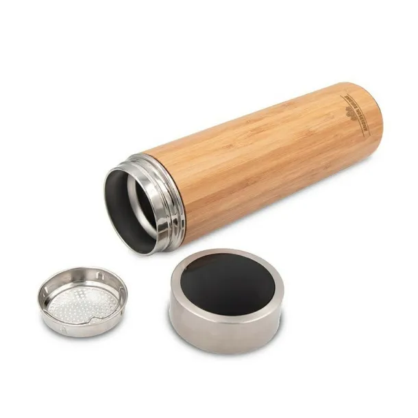  Bamboo vacuum flask 500 ml with sieve stopping dregs and digital beverage temperature display wood