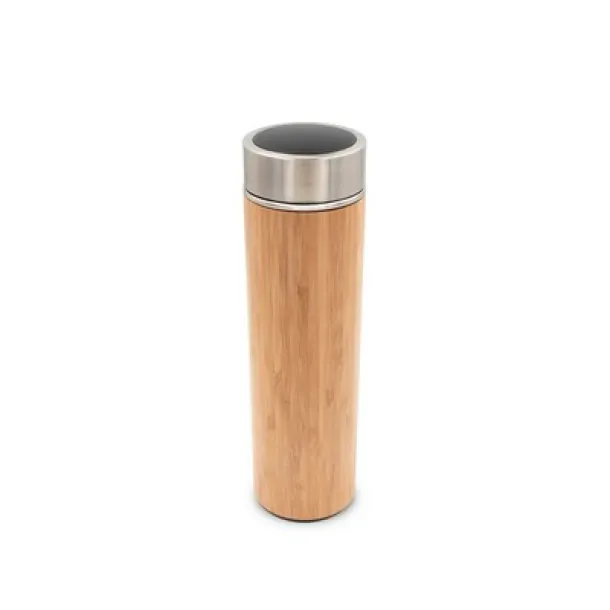  Bamboo vacuum flask 500 ml with sieve stopping dregs and digital beverage temperature display wood