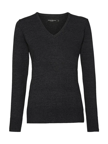  Ladies V-Neck Knitted Pullover - Russell Collection Charcoal Marl