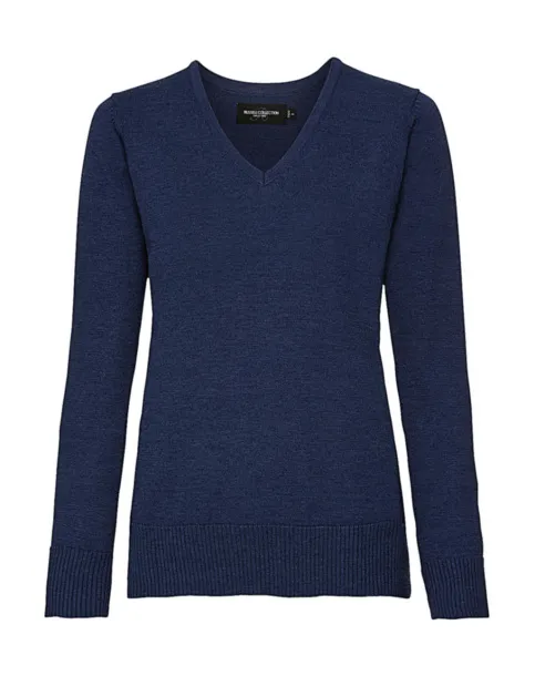  Ladies V-Neck Knitted Pullover - Russell Collection Denim Marl