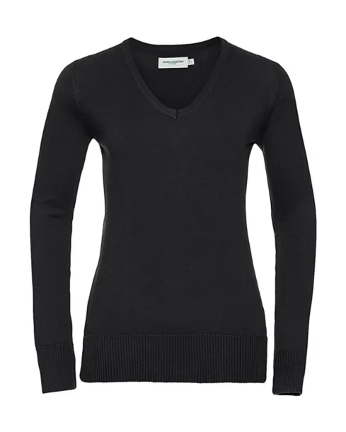  Ladies V-Neck Knitted Pullover - Russell Collection Black