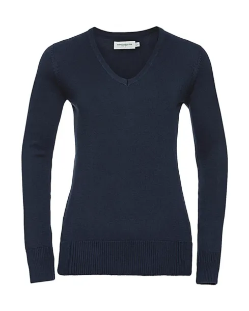  Ladies V-Neck Knitted Pullover - Russell Collection French Navy