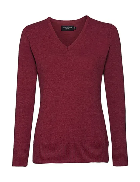  Ladies V-Neck Knitted Pullover - Russell Collection Cranberry Marl