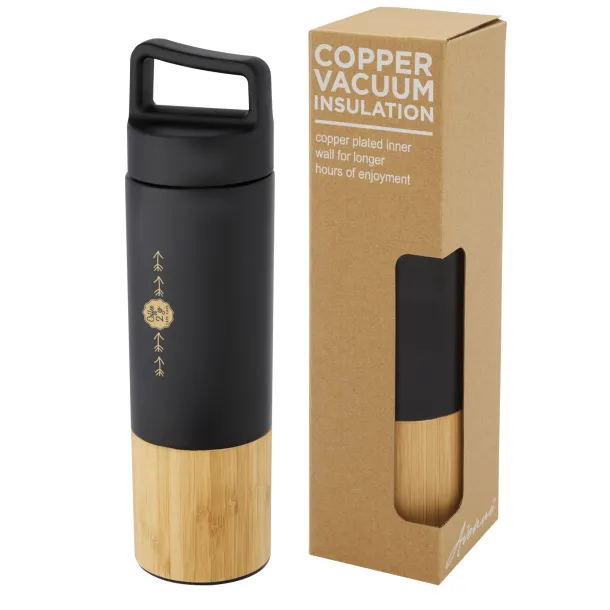 Torne 540 ml copper vacuum insulated stainless steel bottle with bamboo outer wall Solid black