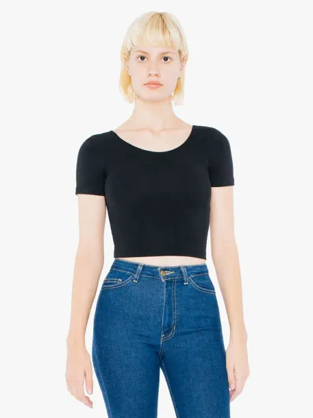  WOMEN'S COTTON SPANDEX SHORT SLEEVE CROP TOP - American Apparel Black