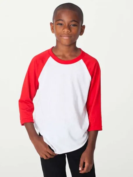  YOUTH 3/4 SLEEVE RAGLAN TEE - American Apparel White Red